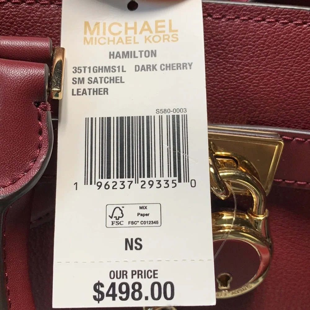 Michael Kors Hamilton Small Satchel Shoulder Crossbody Bag Dark Cherry color - Picture 15 of 15
